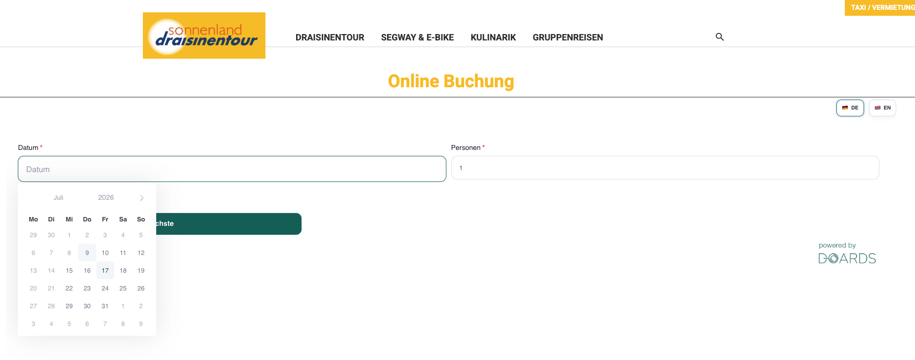 Einbettbares Online-Buchungsformular für Vermietungen auf einer Kundenwebsite