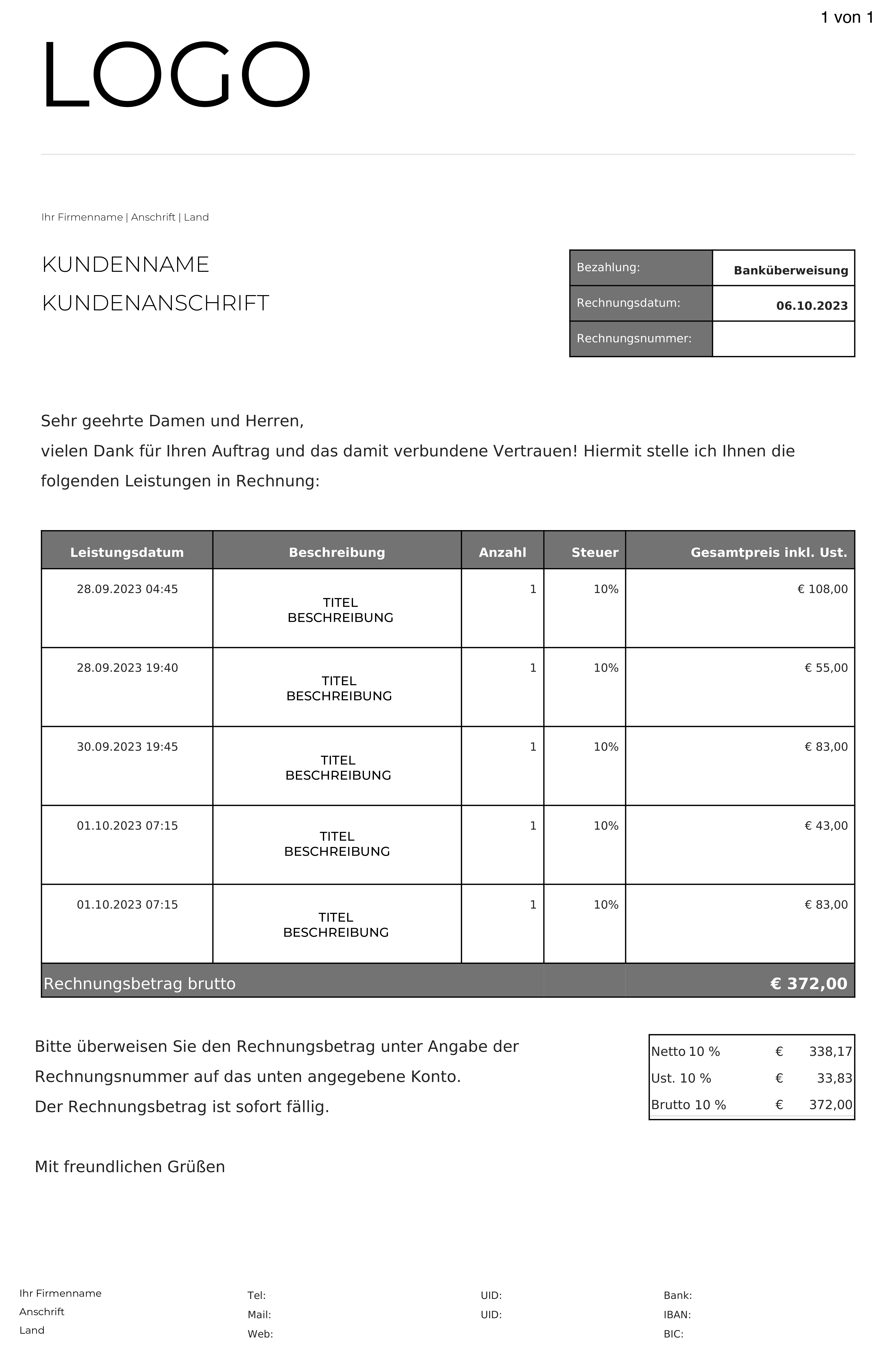 Taxi tax invoice example